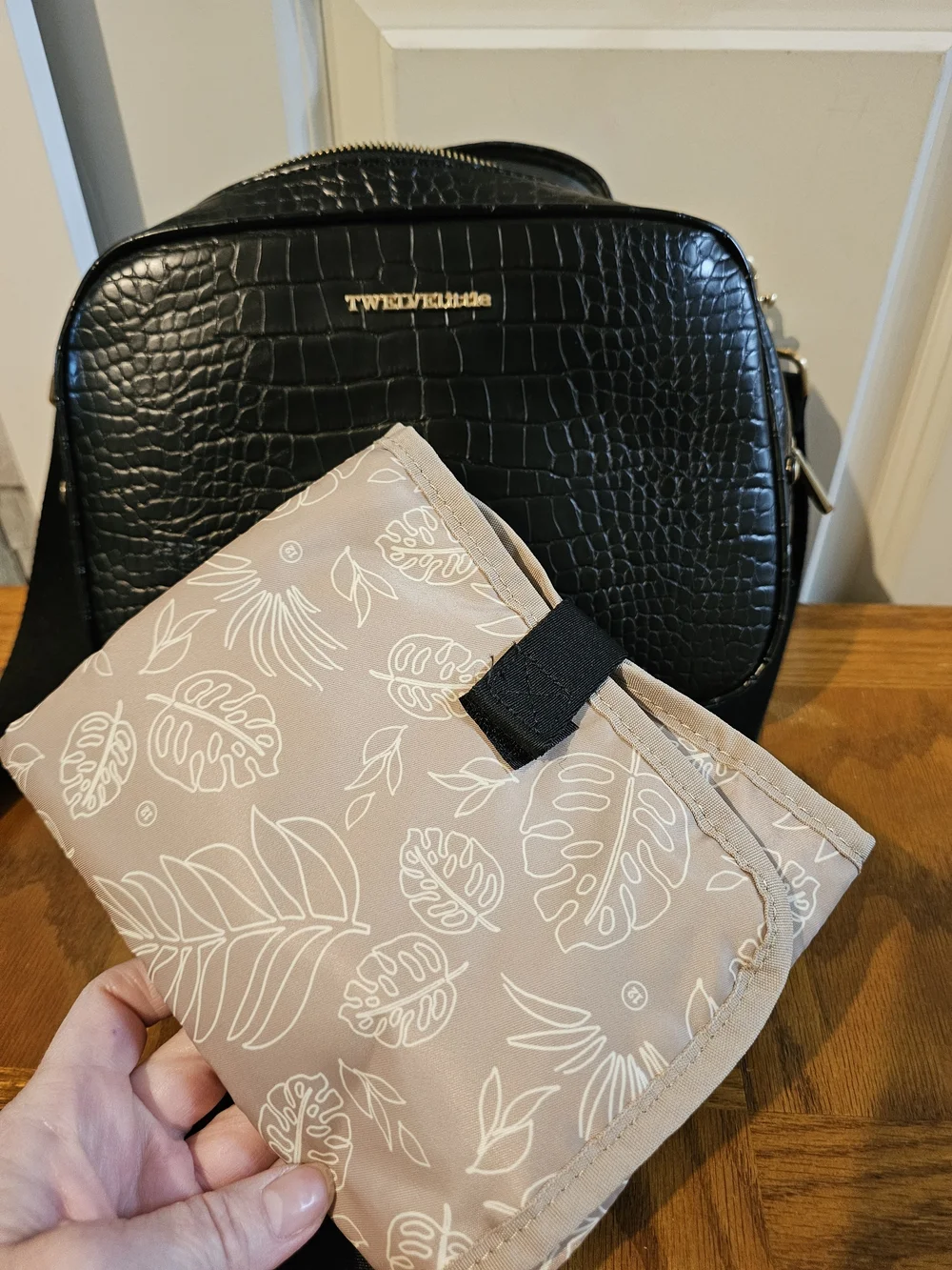 TWElvelittle Black Croc-Embossed Diaper Bag W/ Changing Pad
